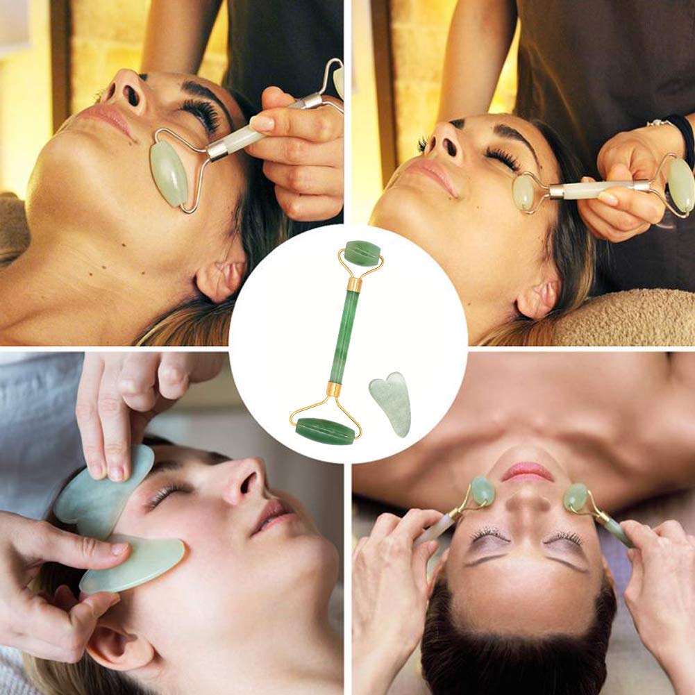 Rodillo de jade para masaje facial y piedra guasha LDREAMAM, detalles